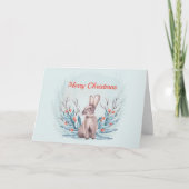 Kerst Konijn Bessen Waterverf Feestdagen Kaart (Voorkant)