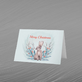 Kerst Konijn Bessen Waterverf Feestdagen Kaart