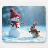 Kerst konijn met een sneeuwpop muismat (Voorkant)
