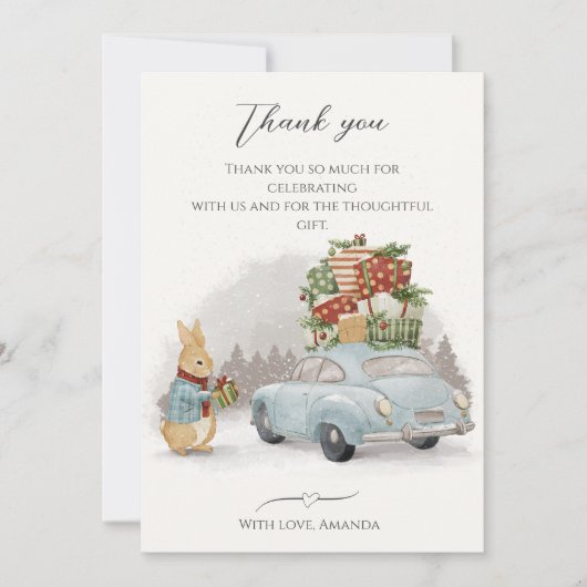 Kerst Konijn Peter en Auto Bedankkaart (Voorkant)