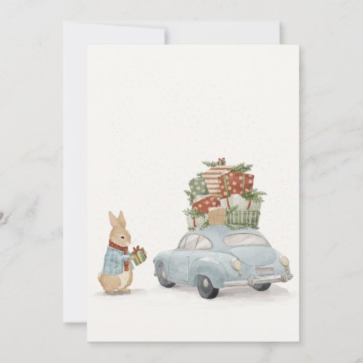 Kerst Konijn Peter en Auto Bedankkaart (Achterkant)