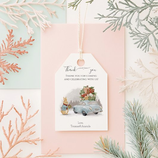 Kerst Konijn Peter en Auto Cadeaulabel