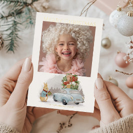 Kerst Konijn Peter en Auto Folie Feestdagenkaart