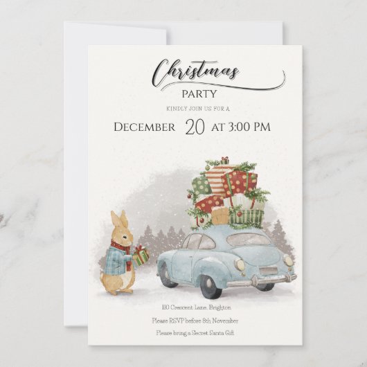 Kerst Konijn Peter en Auto Kaart (Voorkant)