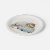 Kerst Konijn Peter en Auto Papieren Bordje (Gekanteld)