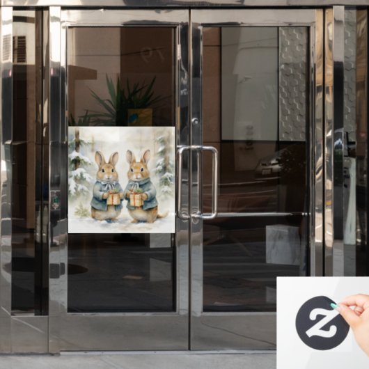 Kerst Konijn Venster Cling Raamsticker (Kantoordeur)