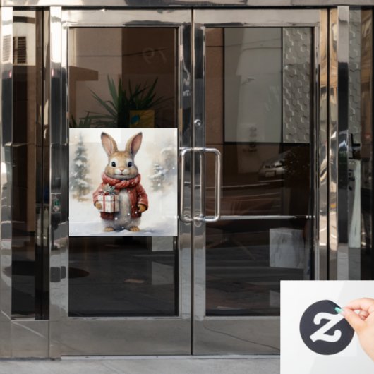 Kerst Konijn Venster Cling Raamsticker (Kantoordeur)