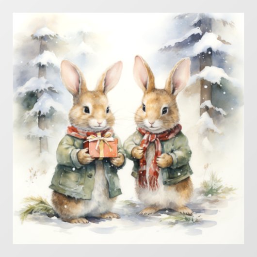 Kerst Konijn Venster Cling Raamsticker (Vel)