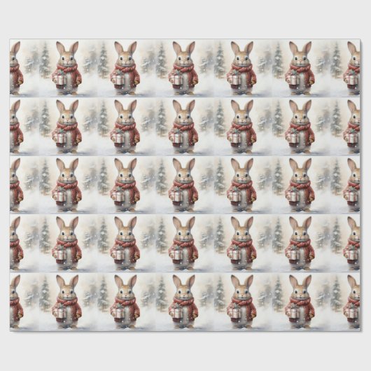 Kerst Konijn Wrapping Papier (Vlak)