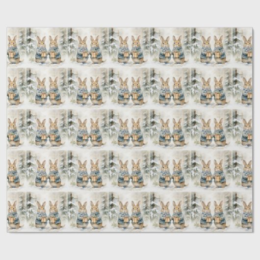 Kerst Konijn Wrapping Papier (Vlak)