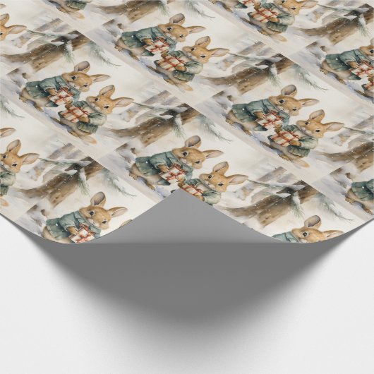 Kerst Konijn Wrapping Papier (Hoek)