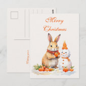 Kerst konijntje sneeuwpop wortelen waterverf briefkaart (Voorkant / Achterkant)