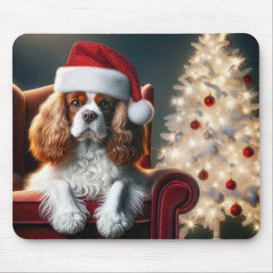 Kerst Koning Charles Spaniel Op een Rode Stoel Muismat