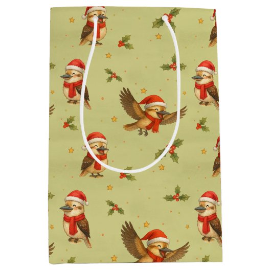 Kerst Kookaburra Aquarel Gift Bag Medium Cadeauzakje (Voorkant)
