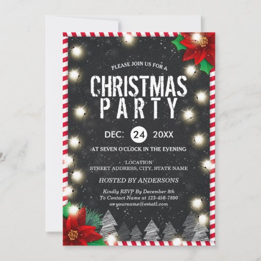 Kerst Koord Licht Zwart Wit Rood Kaart (Voorkant)