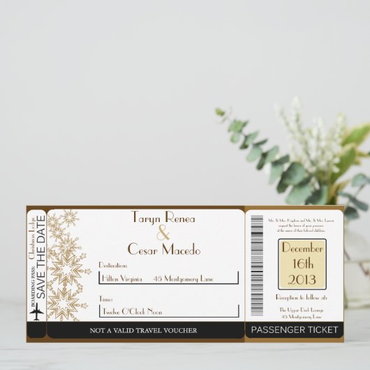 Kerst Koper Boarding Pass Bruiloft uitnodiging (Staand voorkant)