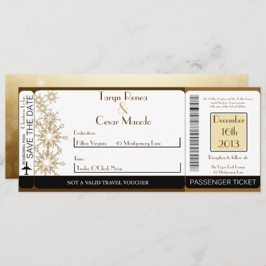 Kerst Koper Boarding Pass Bruiloft uitnodiging (Voorkant / Achterkant)