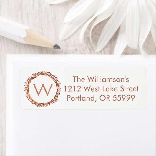 Kerst koper-look bessen krans monogram label (Insitu)