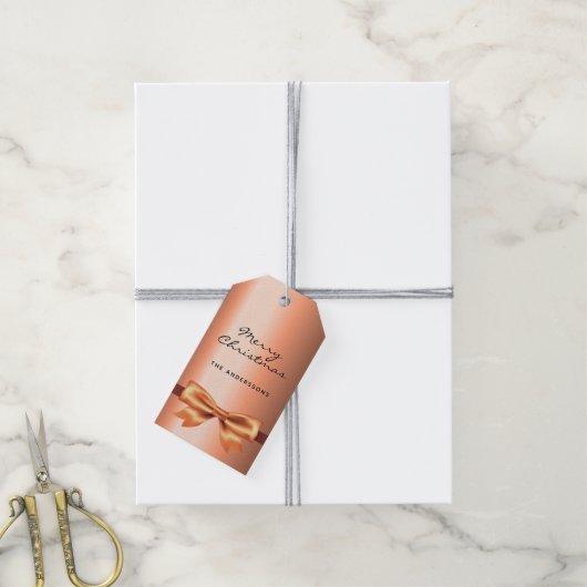 Kerst koper metaalachtige monogram sierlijk cadeaulabel (Met Touw)