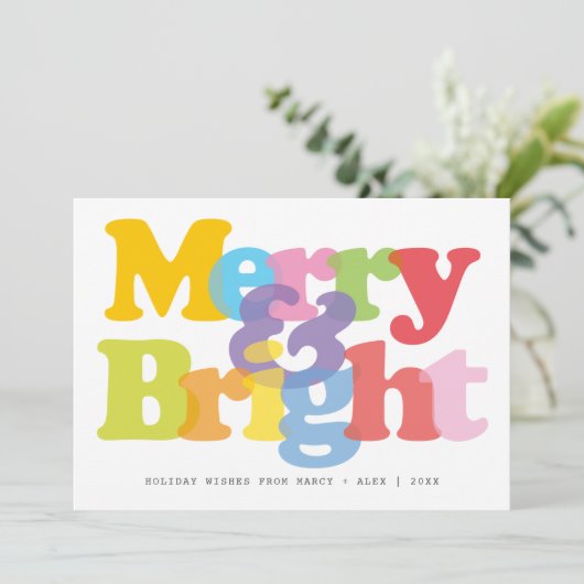 Kerst Koppel Foto Modern Merry and Bright Feestdagenkaart (Staand voorkant)