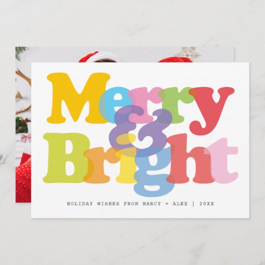 Kerst Koppel Foto Modern Merry and Bright Feestdagenkaart (Voorkant / Achterkant)