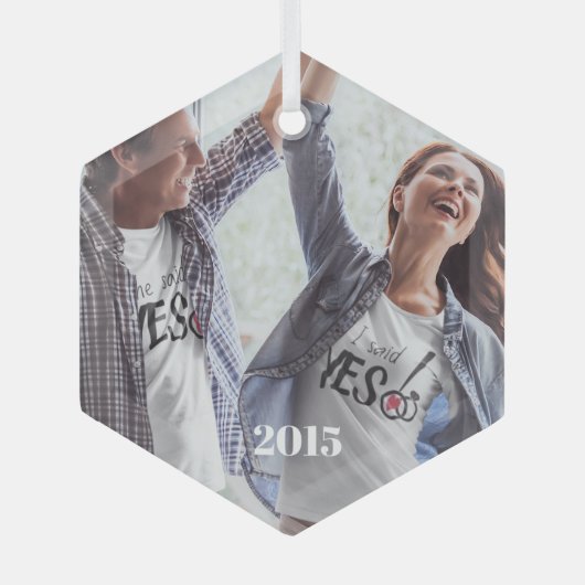 Kerst Koppels Foto Glas Ornament (Voorkant)