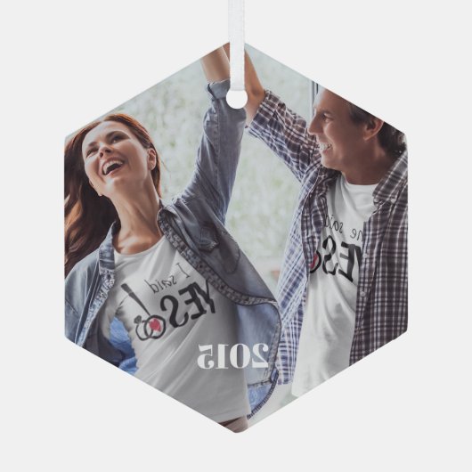 Kerst Koppels Foto Glas Ornament (Achterkant)