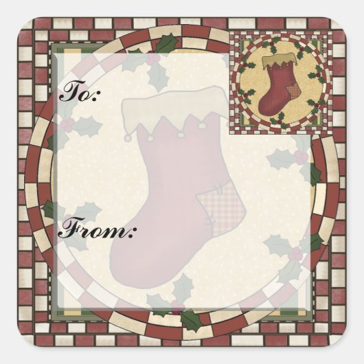 Kerst Kous Gift Label Sticker (Voorkant)