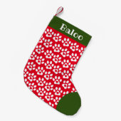 Kerst Kous Hond Paw Print Rood Groen Kleine Kerstsok (Voorkant (Hangend))