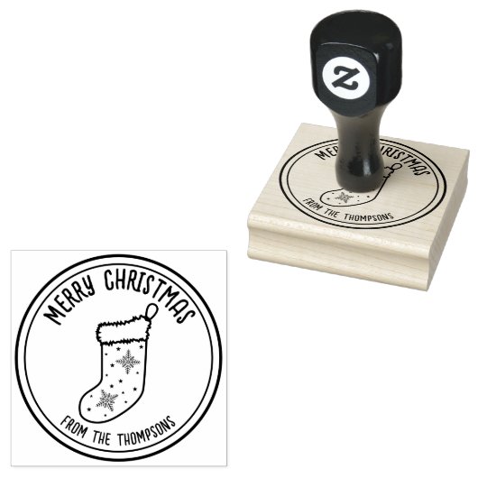 Kerst Kous Line Art Design Vrolijk Kerstfeest Rubberstempel (Gestempeld)