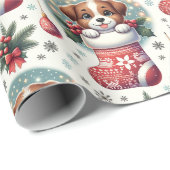 Kerst Kous Puppies Wrapping Papier (Rol Hoek)
