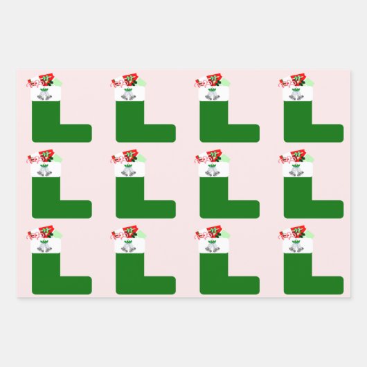 Kerst kous wrapping papier 3 vlakke vellen (Voorkant 2)