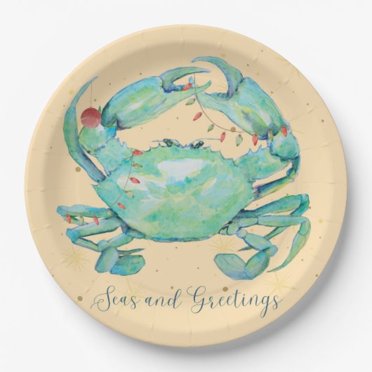 Kerst Krab Strand Papieren Bordje (Voorkant)