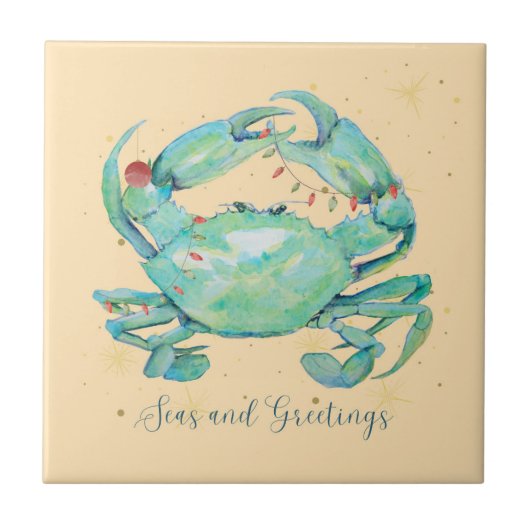 Kerst Krab Strand Tegeltje (Voorkant)