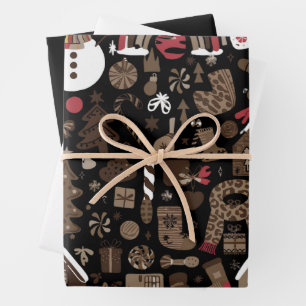 Kerst Krabbels Retro Vakantie Vintage Bomen  Inpakpapier Vel