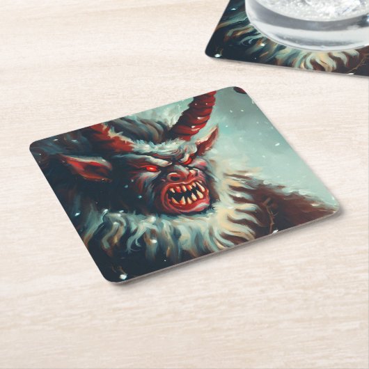 Kerst Krampus 3 Kartonnen Onderzetters (Schuin)