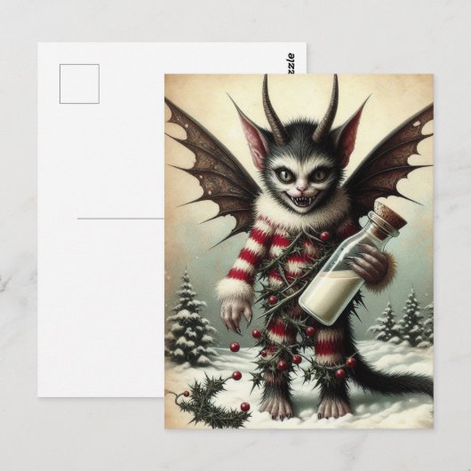 Kerst Krampus Kat met melkfles Briefkaart (Voorkant / Achterkant)