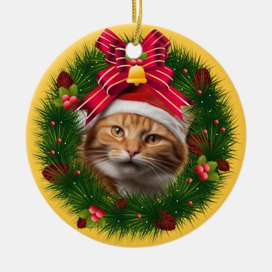 Kerst krans aangepaste kat moderne Schattigee huis Keramisch Ornament (Voorkant)