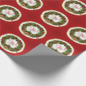 Kerst Krans Bells Holly Pine Monogram Cadeaupapier (Hoek)