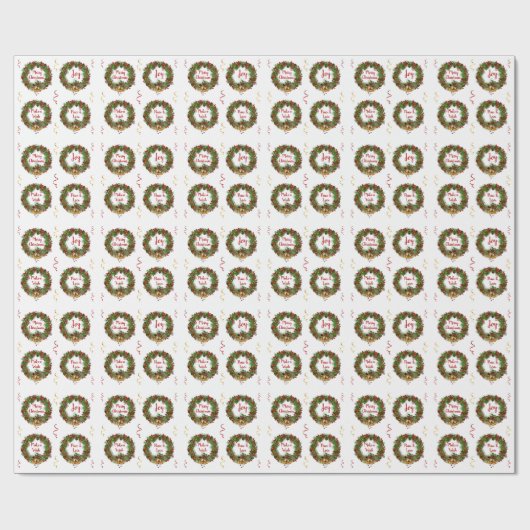 Kerst Krans Bells Holly Pine Monogram Cadeaupapier (Vlak)