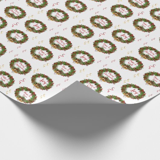 Kerst Krans Bells Holly Pine Monogram Cadeaupapier (Hoek)