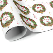 Kerst Krans Bells Holly Pine Monogram Cadeaupapier (Rol Hoek)