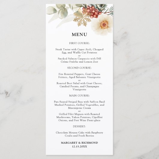 Kerst Krans Bloemen Winter Trouwmenu Menu (Voorkant)