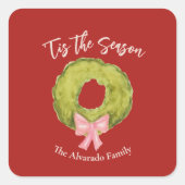 Kerst Krans Boog Rood Groen Roze Whimsical Fun Vierkante Sticker (Voorkant)