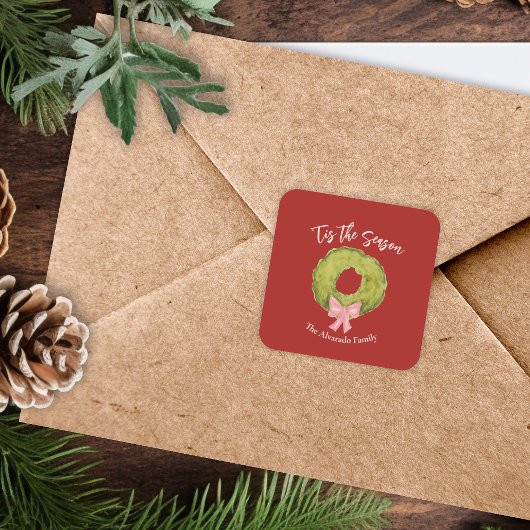 Kerst Krans Boog Rood Groen Roze Whimsical Fun Vierkante Sticker