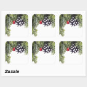 Kerst krans dennenappel rode bessen Sjabloon Vierkante Sticker (Vel)