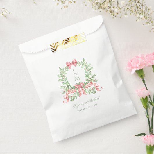 Kerst krans een snoepriet boog | Monogram Bedankzakje (Gezegeld)