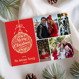 Kerst Krans Familie Foto Folie Feestdagenkaart