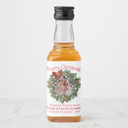 Kerst krans foto Lijst Fun Holiday Mini Likeurfles Etiket (Voorkant)