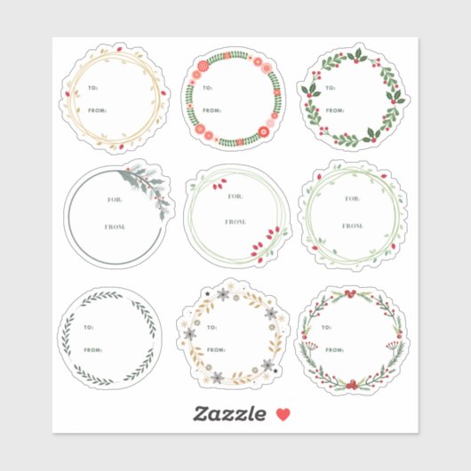 Kerst krans Gift Label Sticker 9pc Set (Vel)